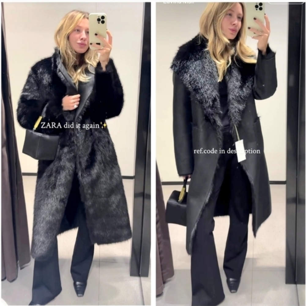 Zara Reversible Faux Fur Double Faced Coat Black